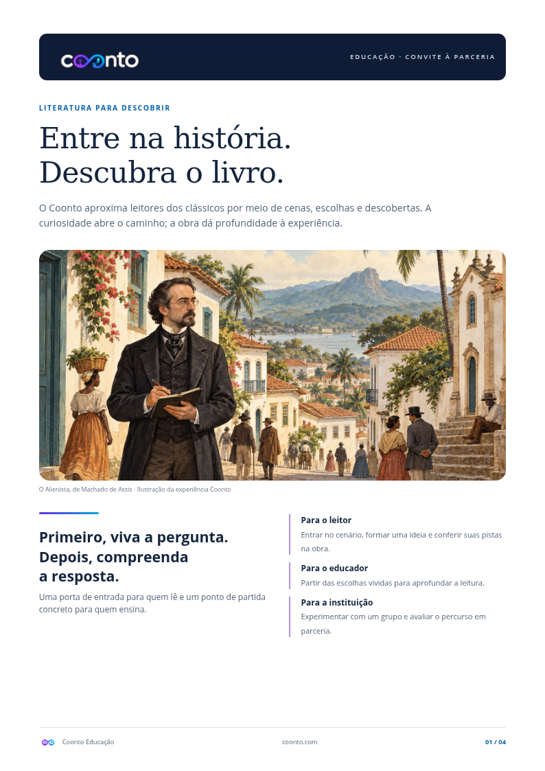 Capa da apresentação: Entre na história. Descubra o livro.